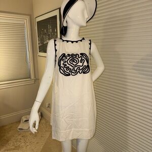 Chic White Dress with Black Embroidery